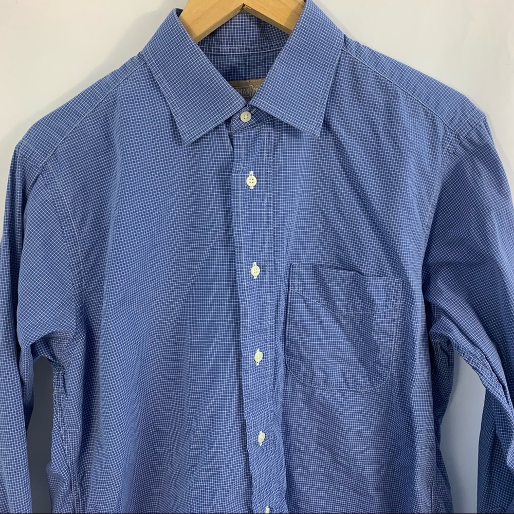 Gitman Bros Shirt Vintage Mens Made In USA Blue Plaid Gingham LS Button Up 16/34